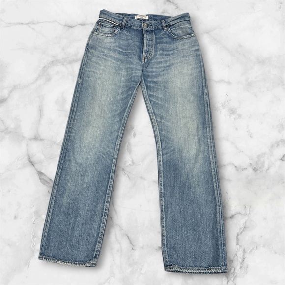 Moussy Vintage Jeans Womens 28 Blue Selvedge Button Fly Straight Leg Faded Japan - Picture 1 of 12
